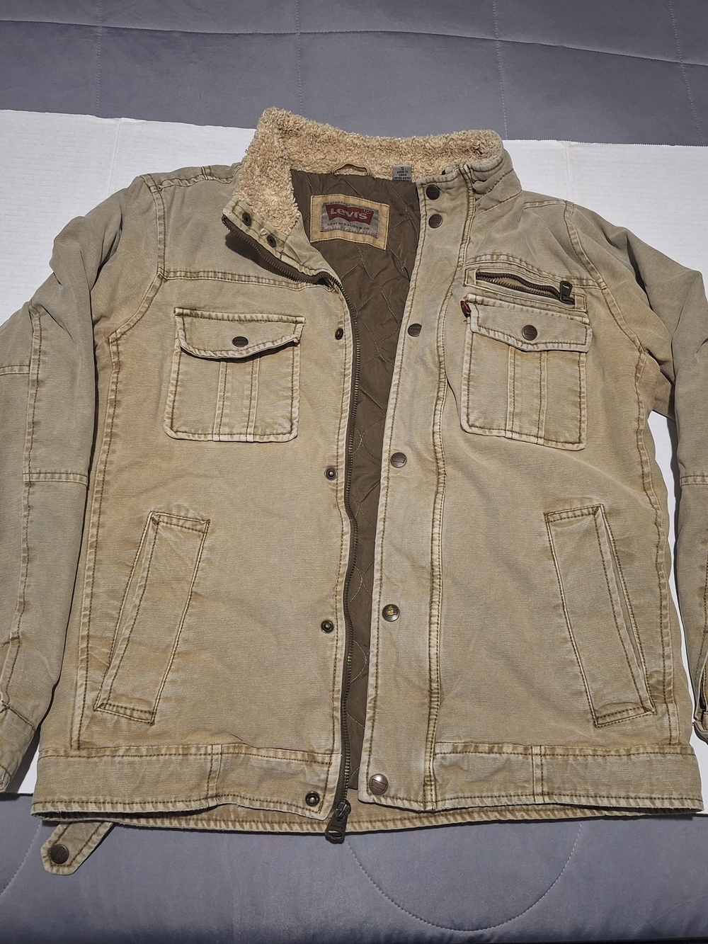 Levi's Men's Khaki Canvas Sherpa Collar Field Jacket